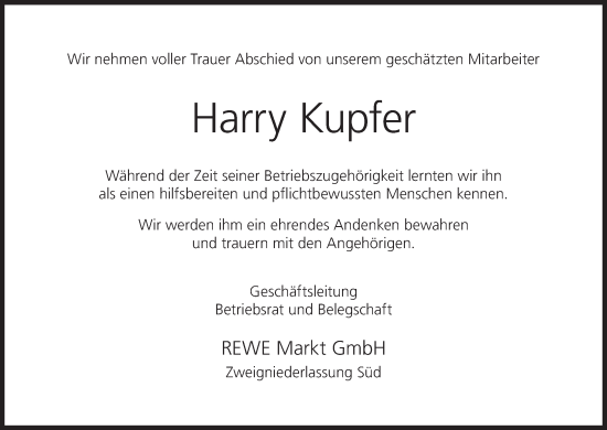 Anzeige von Harry Kupfer von MGO