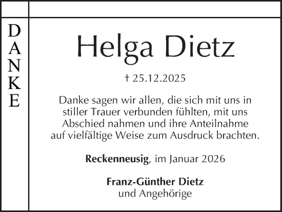 Anzeige von Helga Dietz von MGO