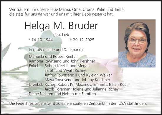 Anzeige von Helga M. Bruder von MGO