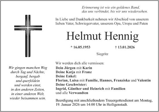Anzeige von Helmut Hennig von MGO