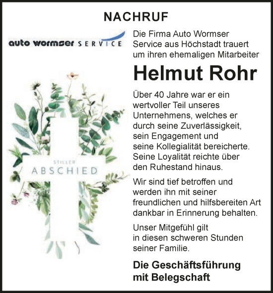 Anzeige von Helmut Rohr von MGO