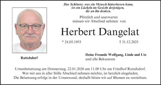 Anzeige von Herbert Dangelat von MGO