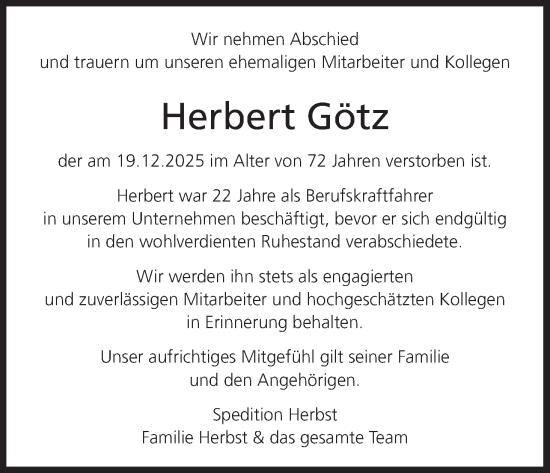 Anzeige von Herbert Götz von MGO