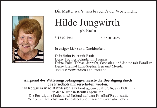 Anzeige von Hilde Jungwirth von MGO