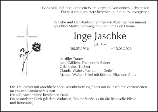 Anzeige von Inge Jaschke von MGO