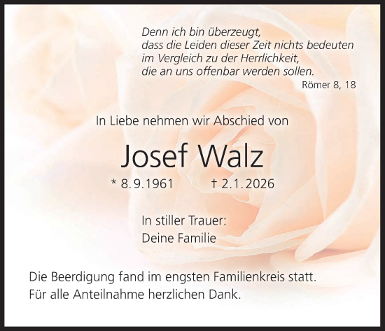 Anzeige von Josef Walz von MGO