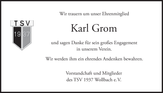 Anzeige von Karl Grom von MGO