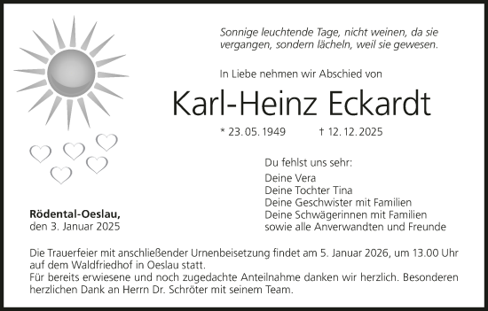 Anzeige von Karl-Heinz Eckardt von MGO