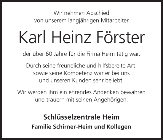 Anzeige von Karl Heinz Förster von MGO