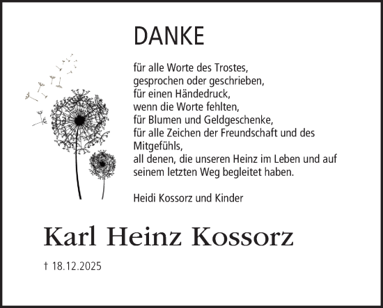 Anzeige von Karl Heinz Kossorz von MGO