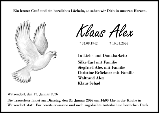 Anzeige von Klaus Alex von MGO