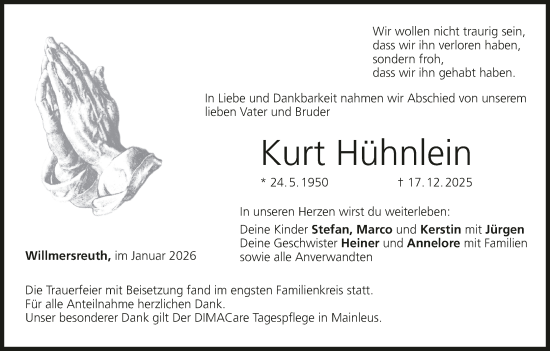 Anzeige von Kurt Hühnlein von MGO