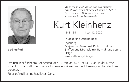 Anzeige von Kurt Kleinhenz von MGO