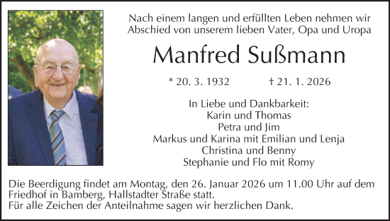 Anzeige von Manfred Sußmann von MGO
