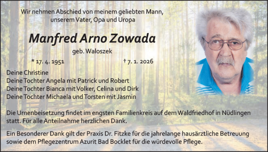 Anzeige von Manfred Arno Zowada von MGO