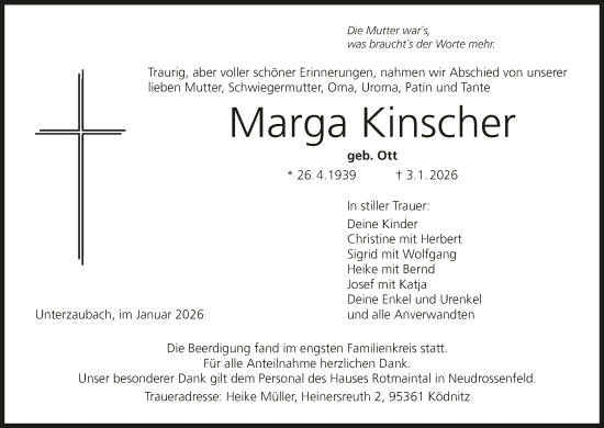 Anzeige von Marga Kinscher von MGO