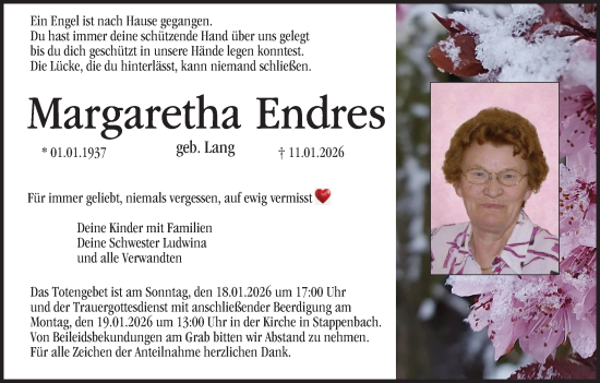 Anzeige von Margaretha Endres von MGO