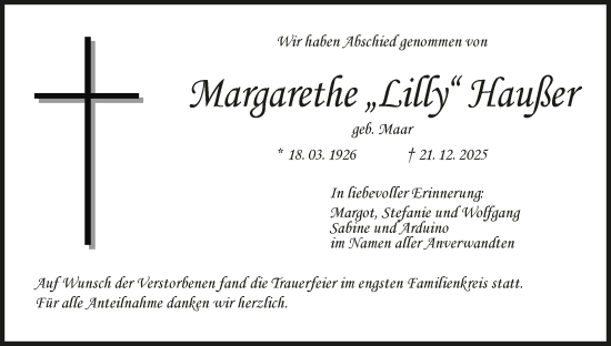 Anzeige von Margarethe Haußer von MGO