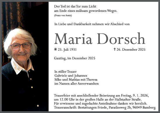 Anzeige von Maria Dorsch von MGO