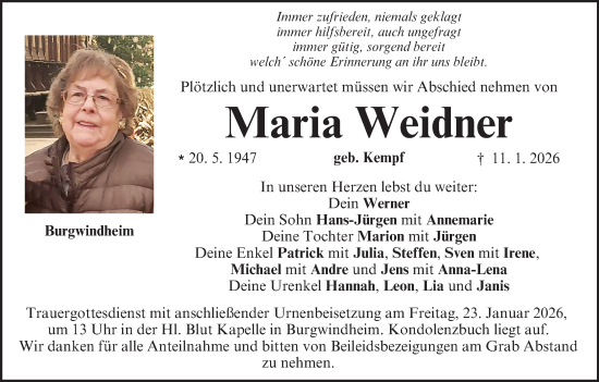 Anzeige von Maria Weidner von MGO