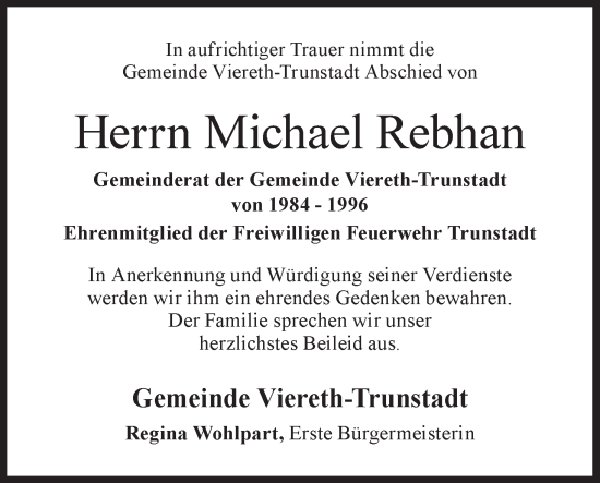 Anzeige von Michael Rebhan von MGO