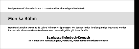 Anzeige von Monika Böhm von MGO