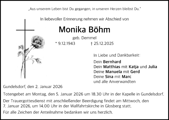 Anzeige von Monika Böhm von MGO