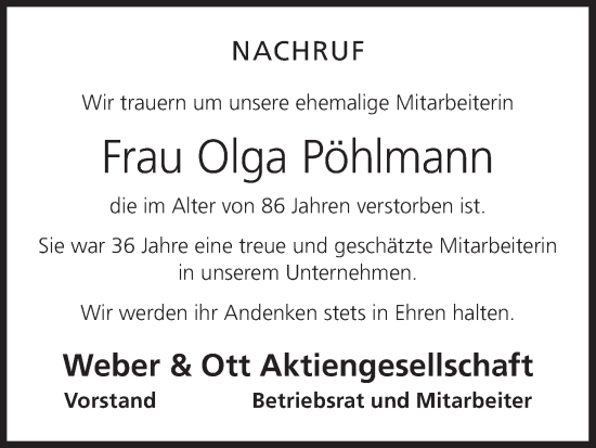 Anzeige von Olga Pöhlmann von MGO