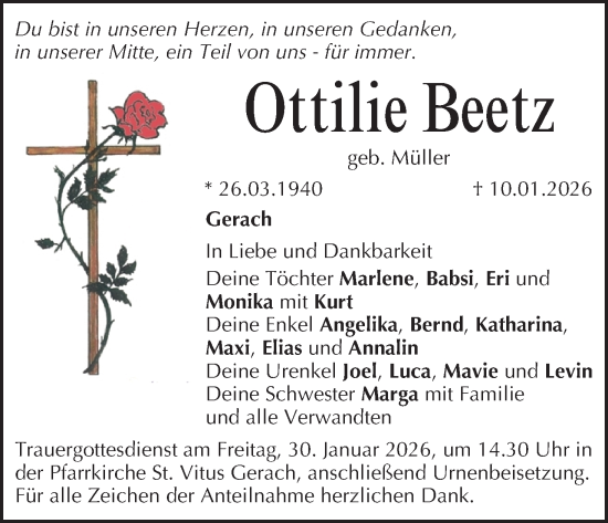 Anzeige von Ottilie Beetz von MGO