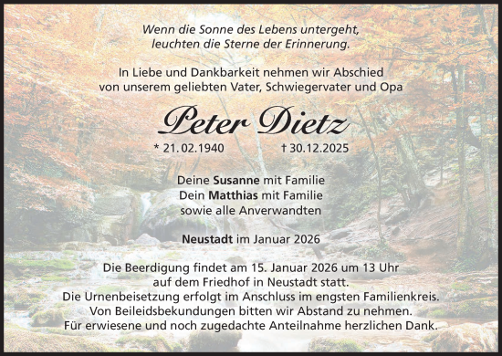 Anzeige von Peter Dietz von MGO