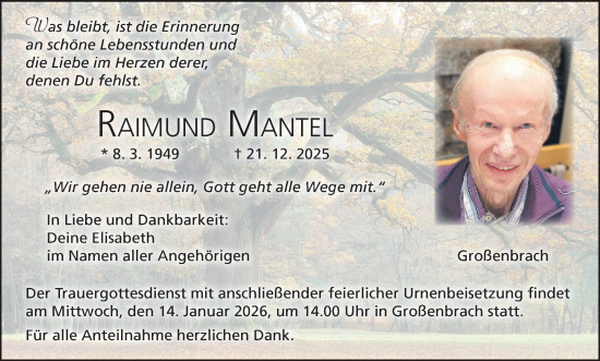 Anzeige von Raimund Mantel von MGO