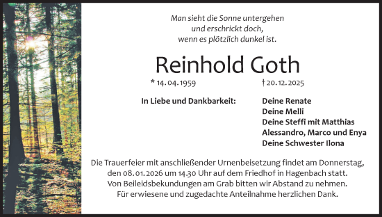 Anzeige von Reinhold Goth von MGO