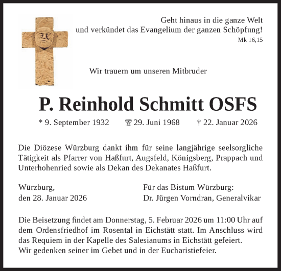 Anzeige von Reinhold Schmitt von MGO
