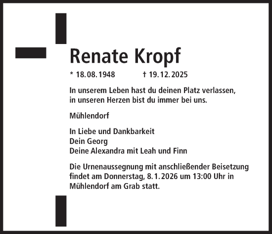 Anzeige von Renate Kropf von MGO