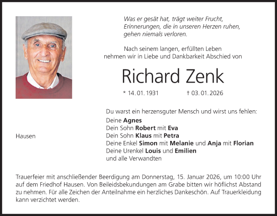Anzeige von Richard Zenk von MGO