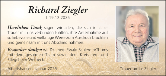 Anzeige von Richard Ziegler von MGO