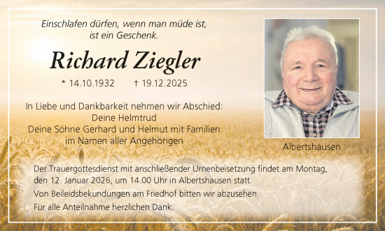 Anzeige von Richard Ziegler von MGO