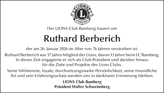 Anzeige von Ruthard Berberich von MGO