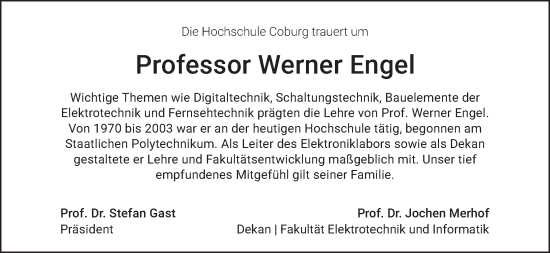 Anzeige von Werner Engel von MGO