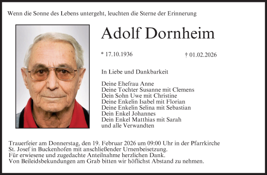 Anzeige von Adolf Dornheim von MGO
