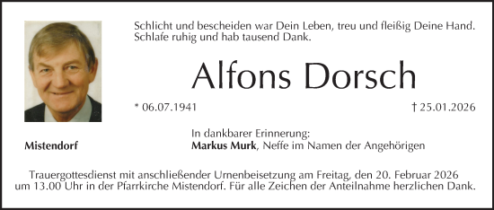 Anzeige von Alfons Dorsch von MGO