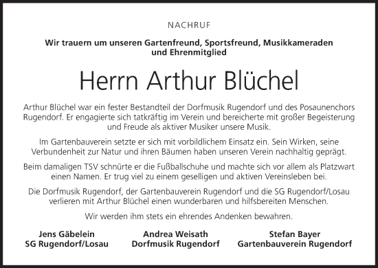 Anzeige von Arthur Blüchel von MGO