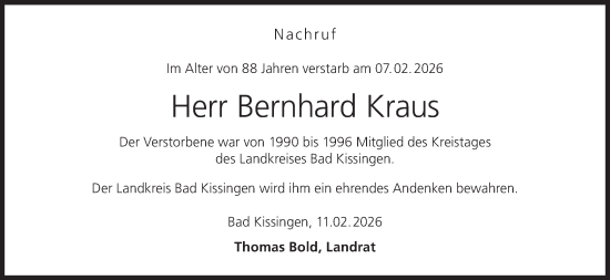 Anzeige von Bernhard Kraus von MGO