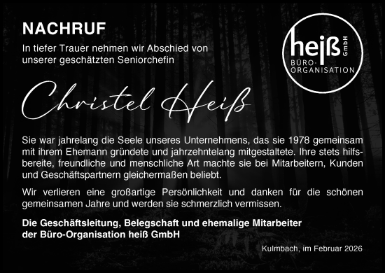 Anzeige von Christel Heiß von MGO