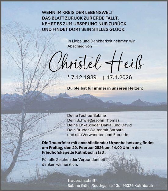 Anzeige von Christel Heiß von MGO