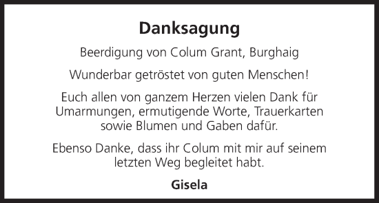 Anzeige von Colum Grant von MGO