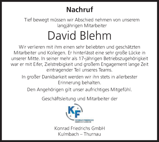 Anzeige von David Blehm von MGO