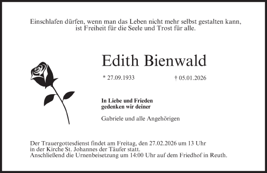 Anzeige von Edith Bienwald von MGO