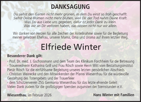 Anzeige von Elfriede Winter von MGO