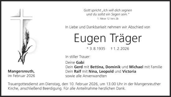 Anzeige von Eugen Träger von MGO